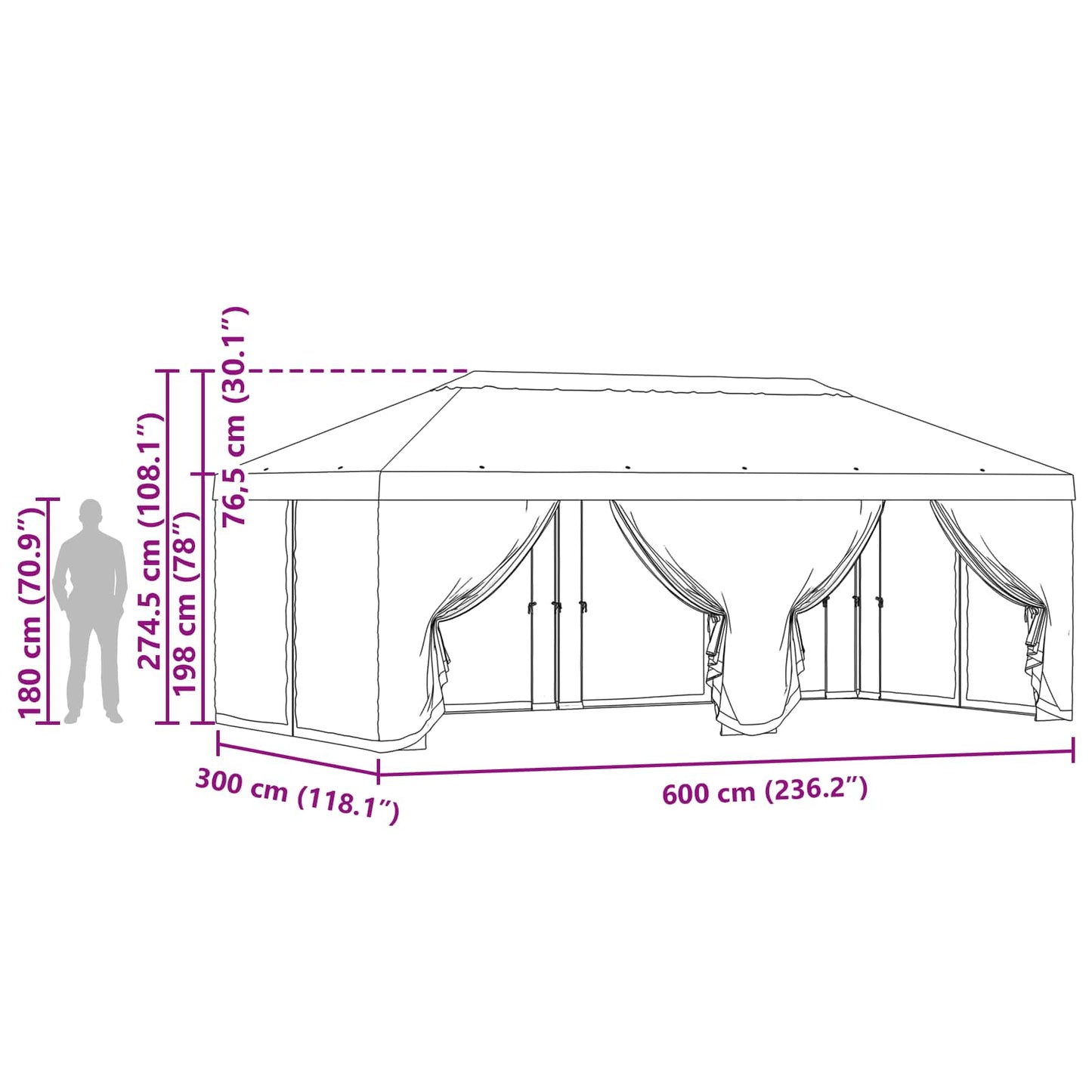 Pavillon Dach Mit Seitenwänden Beige 600,5 X 300,5 Cm Polyester