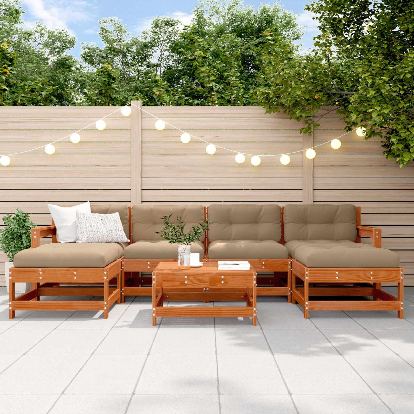 7-Tlg. Garten-Lounge-Set Mit Kissen Massivholz