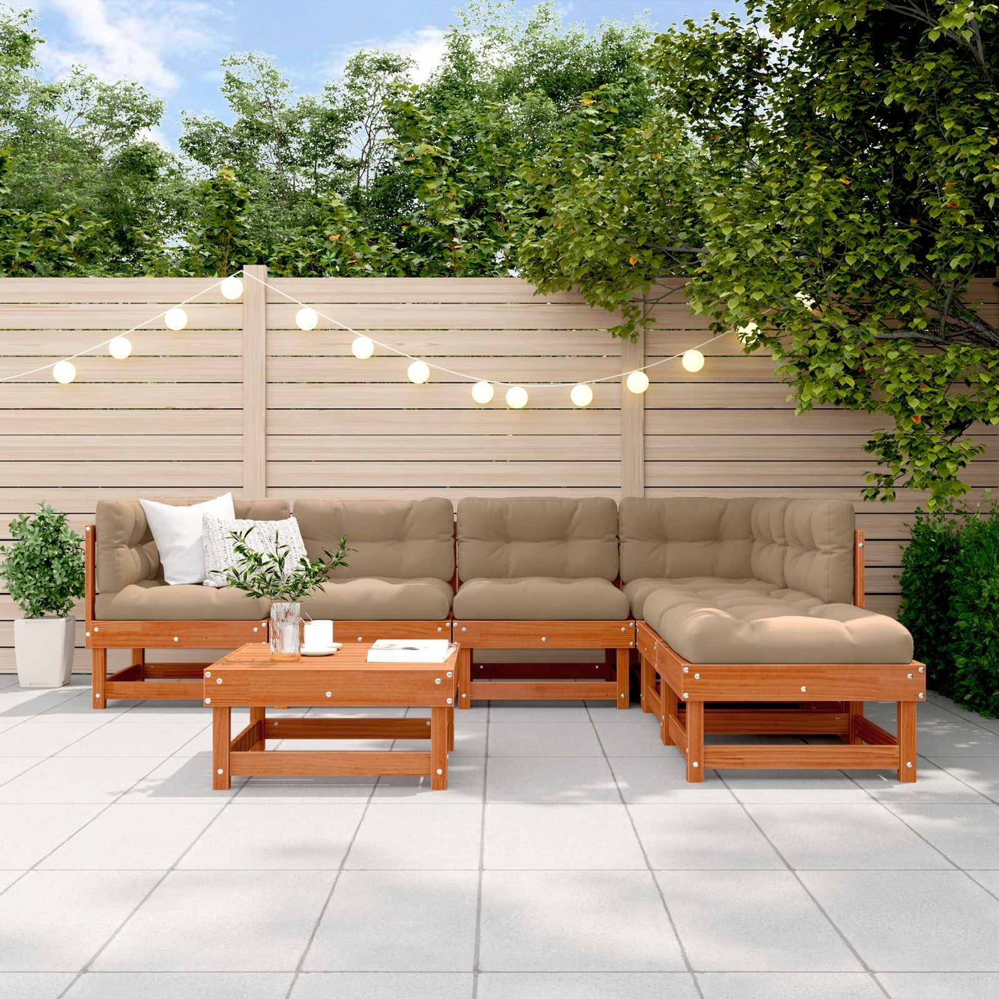 7-Tlg. Garten-Lounge-Set Mit Kissen Massivholz