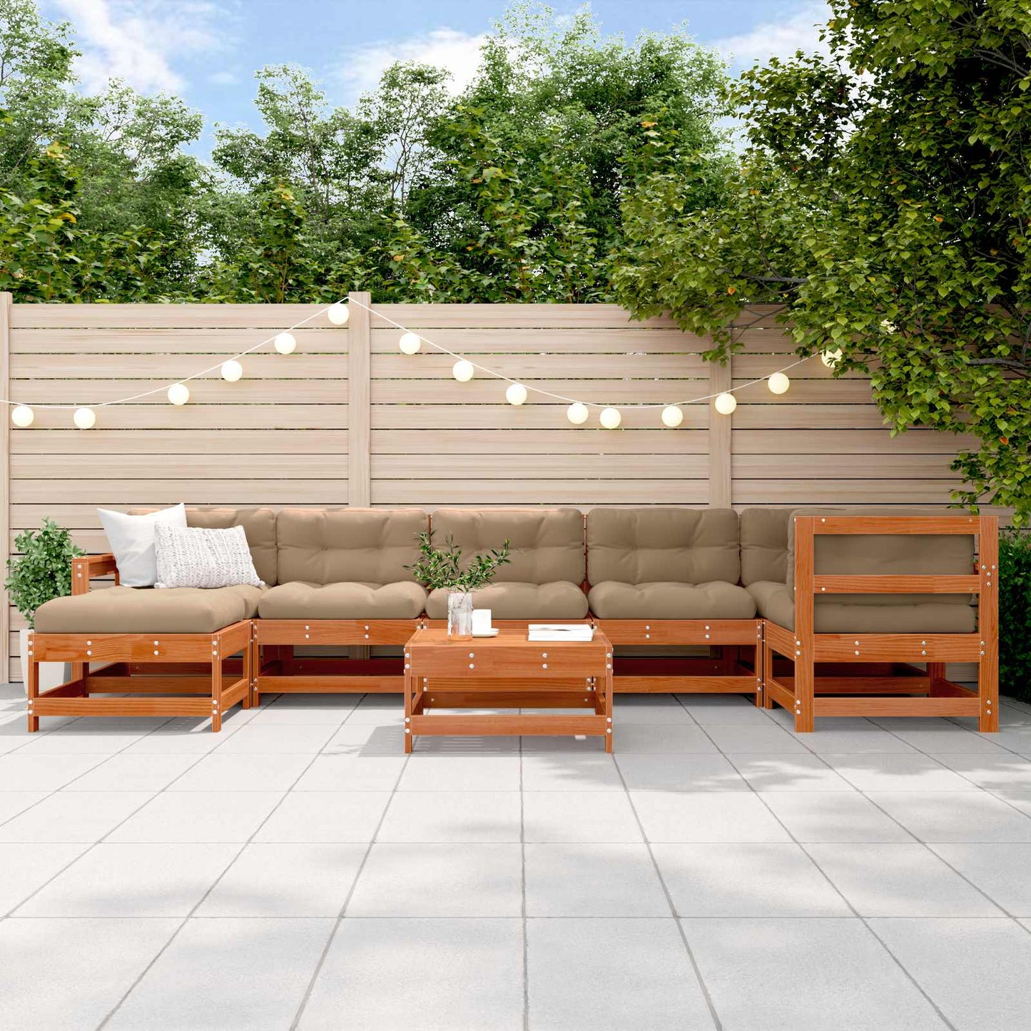 8-Tlg. Garten-Lounge-Set Mit Kissen Massivholz