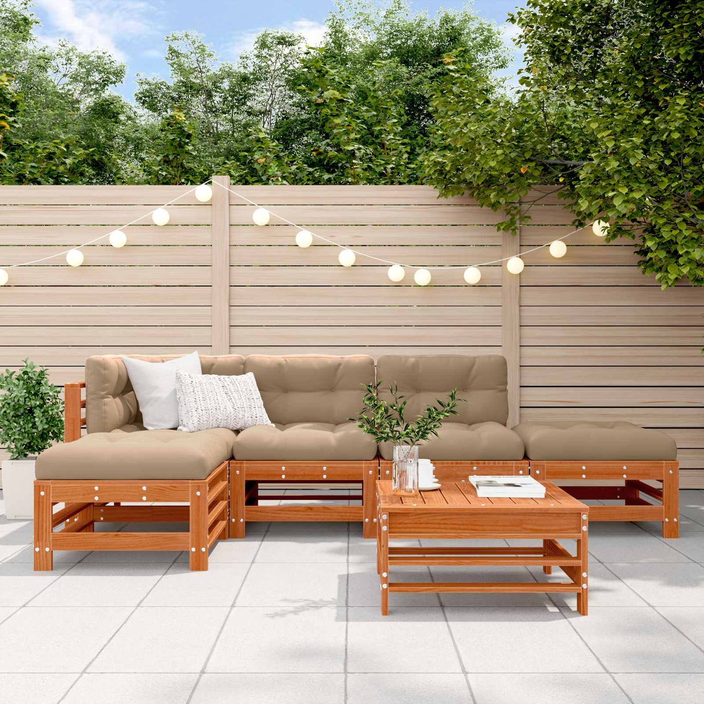 6-Tlg. Garten-Lounge-Set Grau Massivholz Kiefer