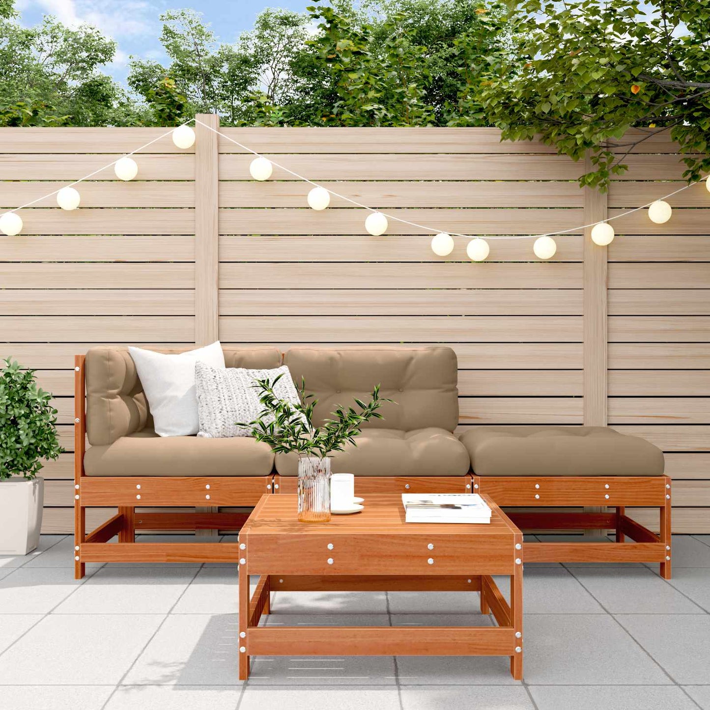 4-Tlg. Garten-Lounge-Set Mit Kissen Kiefernholz Imprägniert