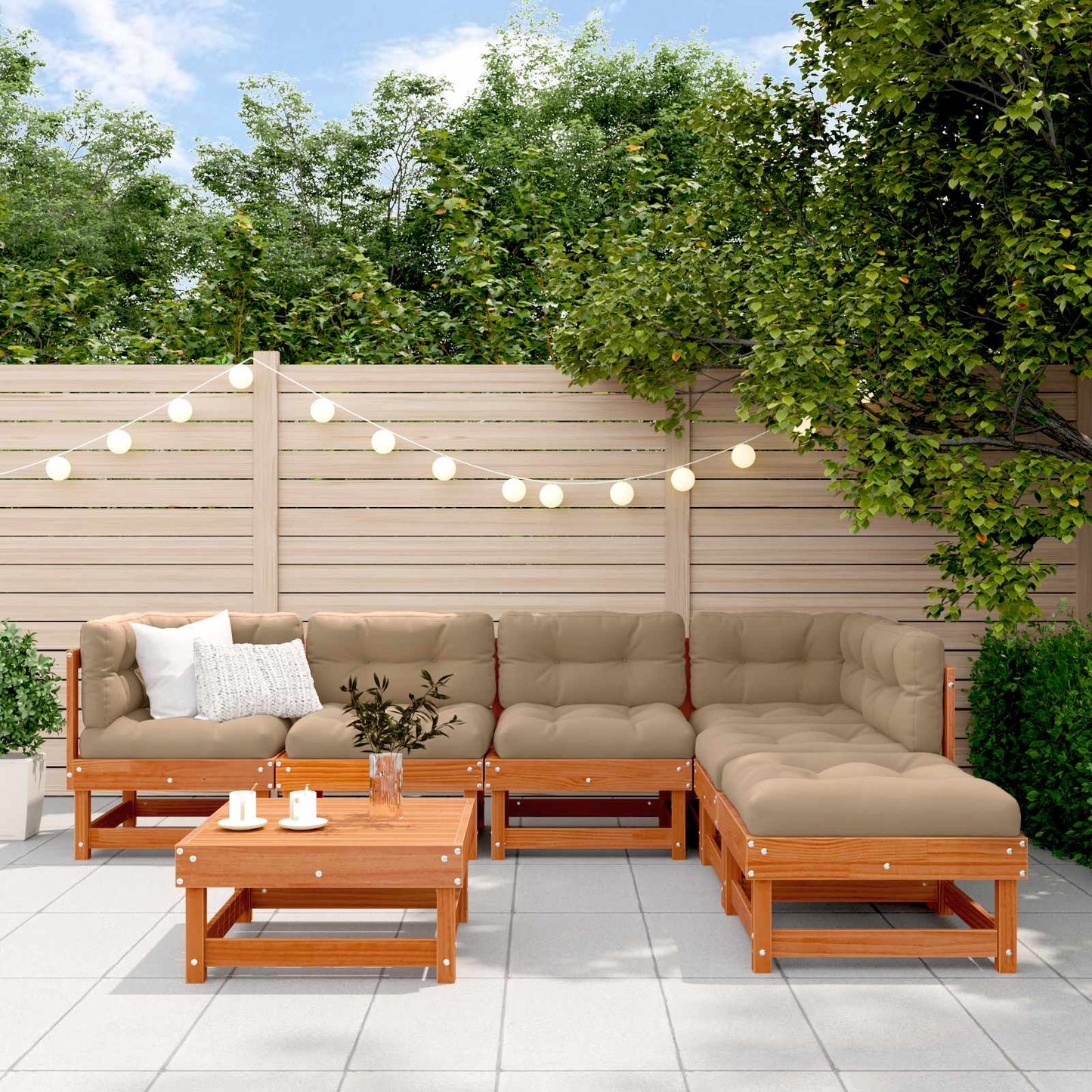 7-Tlg. Garten-Lounge-Set Massivholz Kiefer