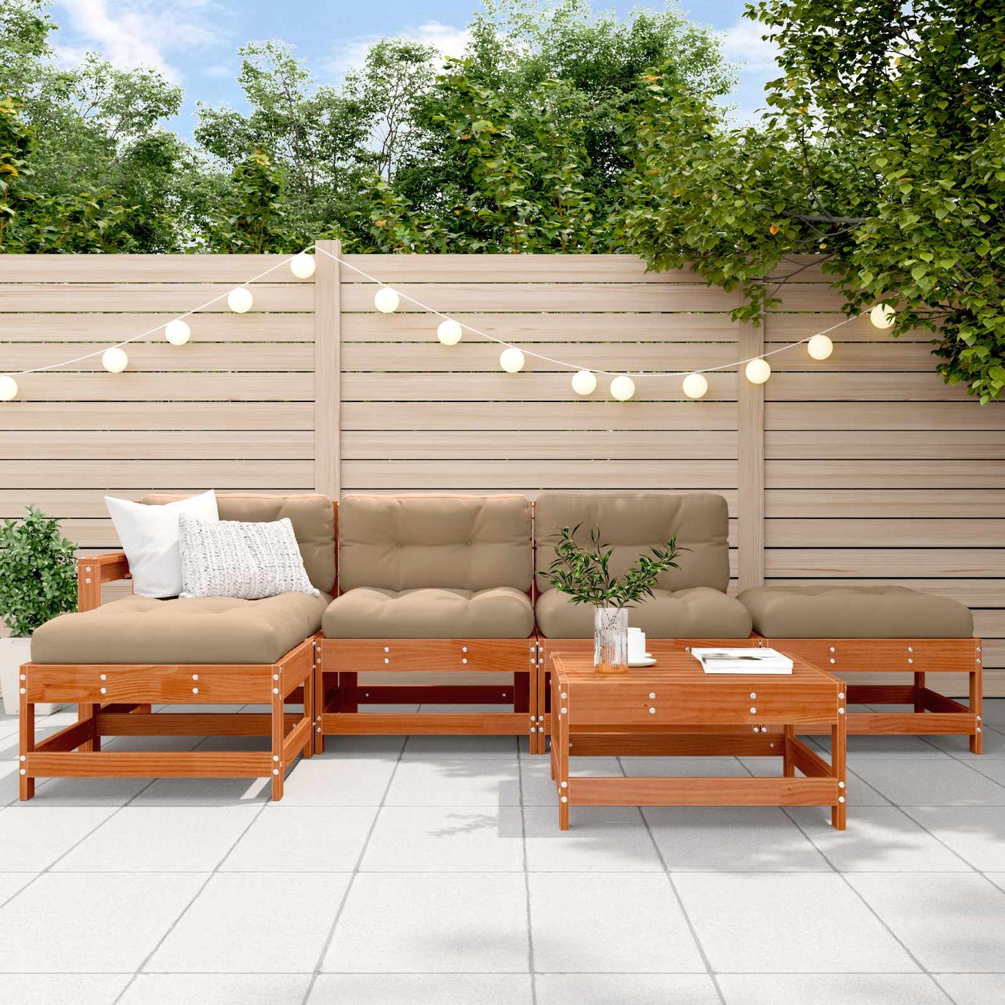 6-Tlg. Garten-Lounge-Set Mit Kissen Massivholz