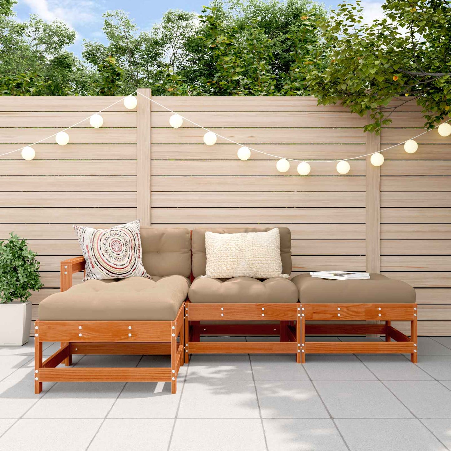 4-Tlg. Garten-Lounge-Set Mit Kissen Kiefernholz Imprägniert