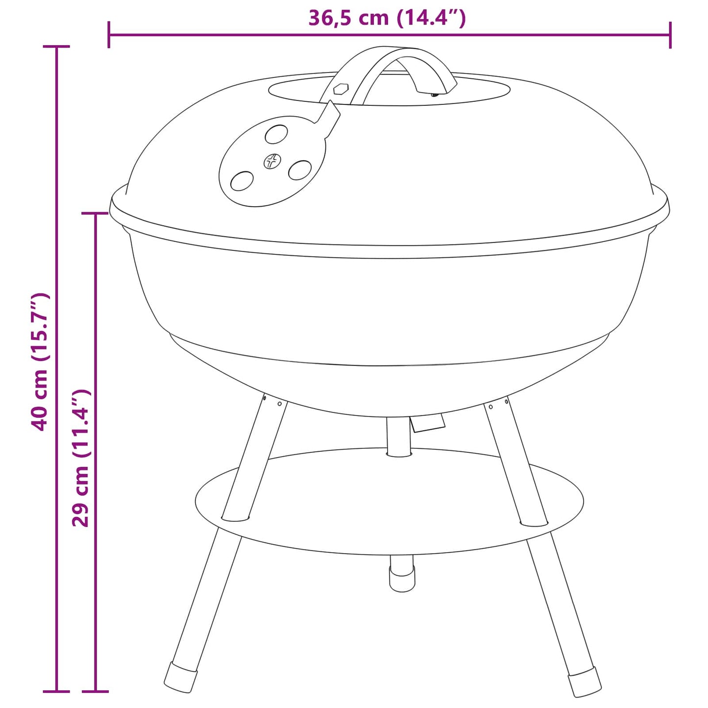 Holzkohlegrill Schwarz 36,5 X 36,5 X 40 Cm