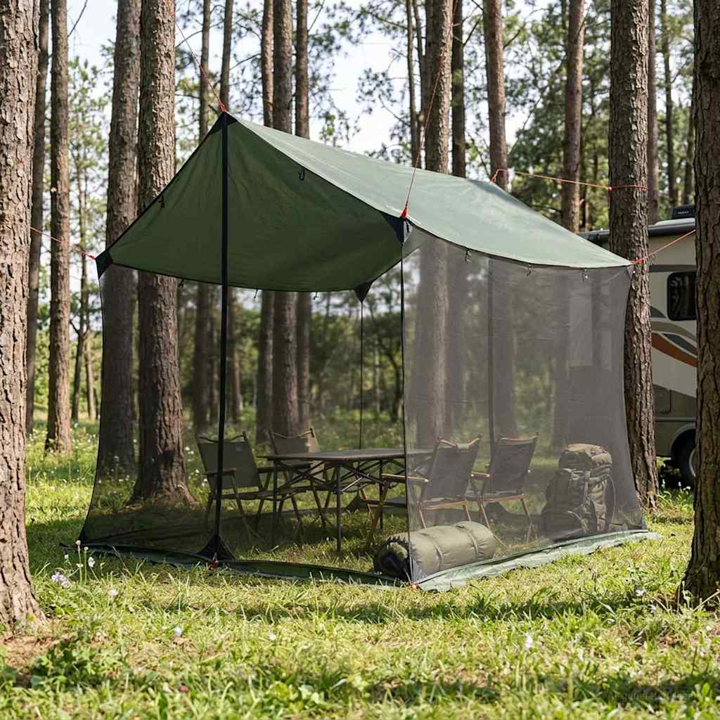 Camping-Tarp Mit Netzwänden Braun Grau 270 X 210 X 210 Cm