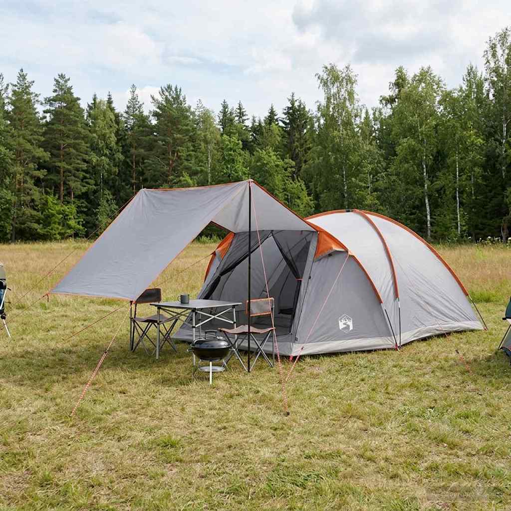 Hütten-Zelt Mit Dach Braun Grau 4-Personen Polyester Und Stahl