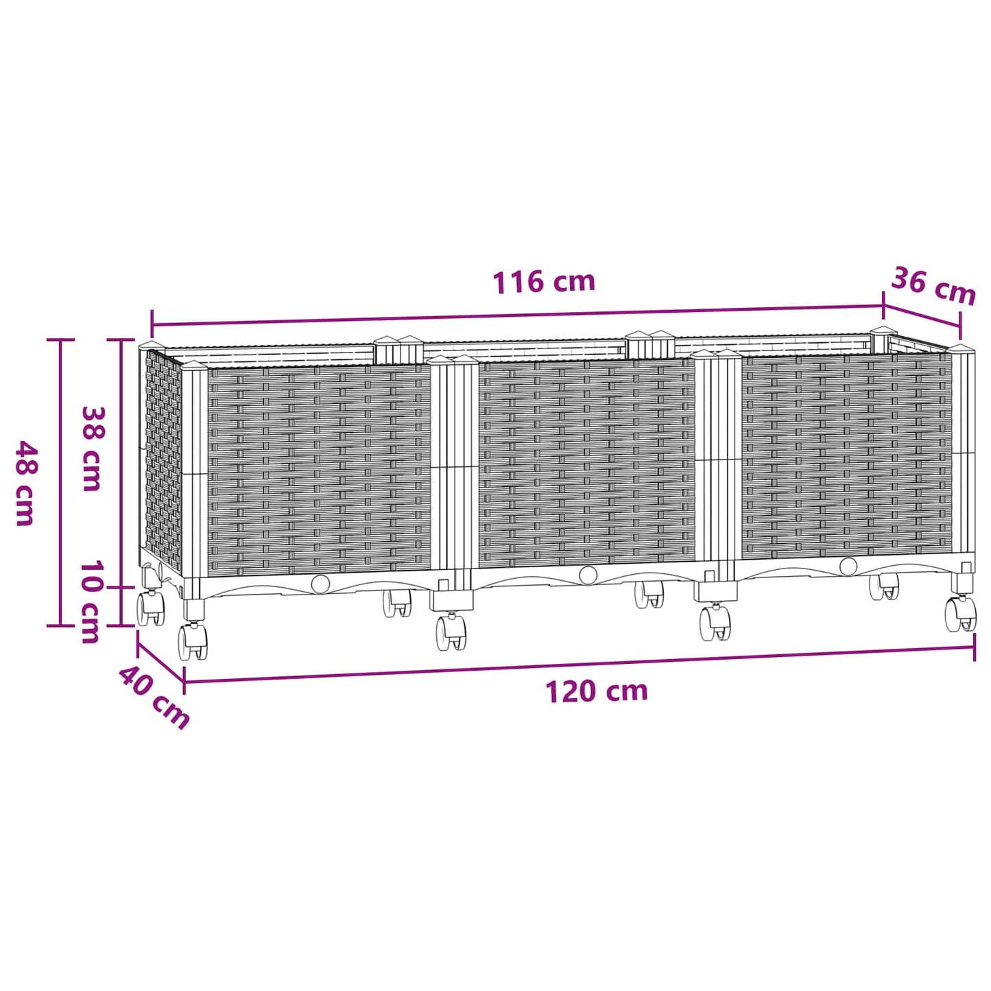 Gartenpflanzer 120 X 40 X 48 Cm Pp Blaugrau
