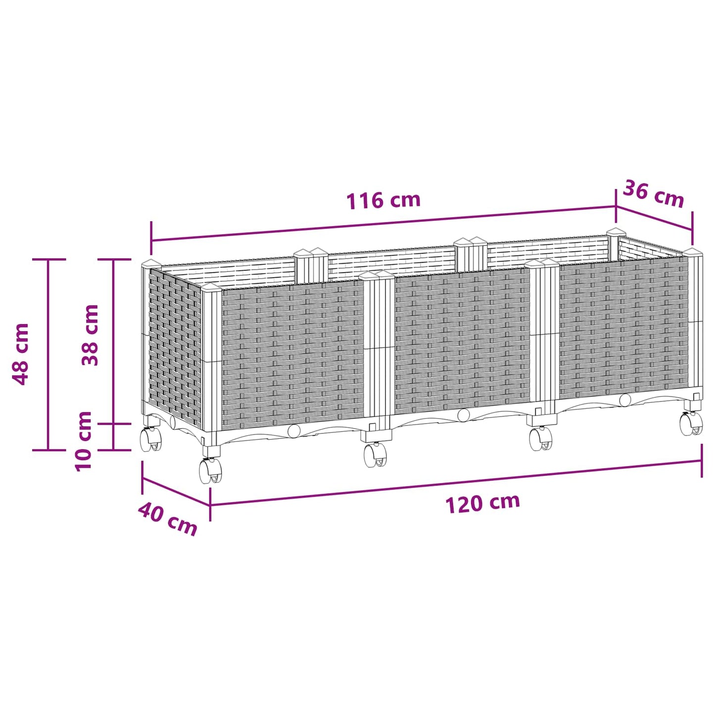 Gartenpflanzer 120 X 40 X 48 Cm Pp Weiß
