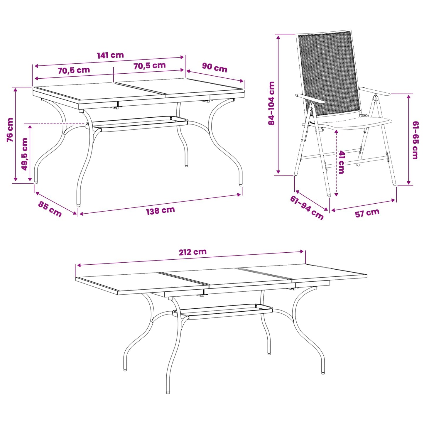 Garten Essgruppe 9 Pcs Anthrazit 212 X 90 X 76 Cm