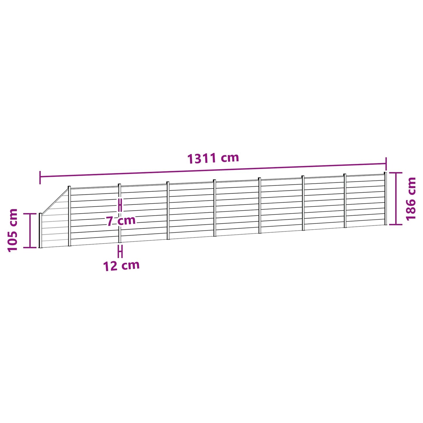 Zaunset 8 Pcs 1311 X 186 Cm Wpc Und Aluminium Braun