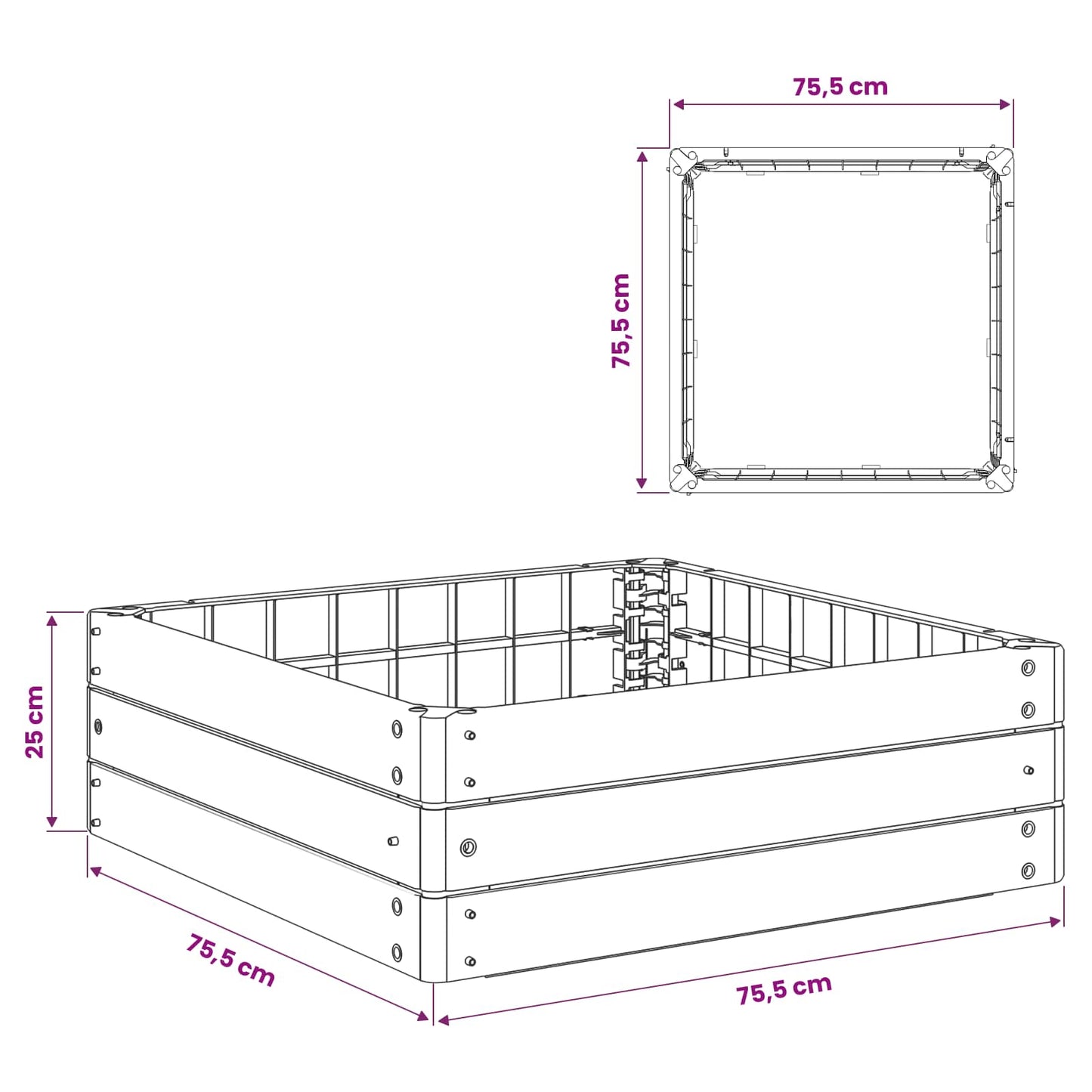 Hochbeet Schwarz 75,5 X 75,5 X 25 Cm Pp