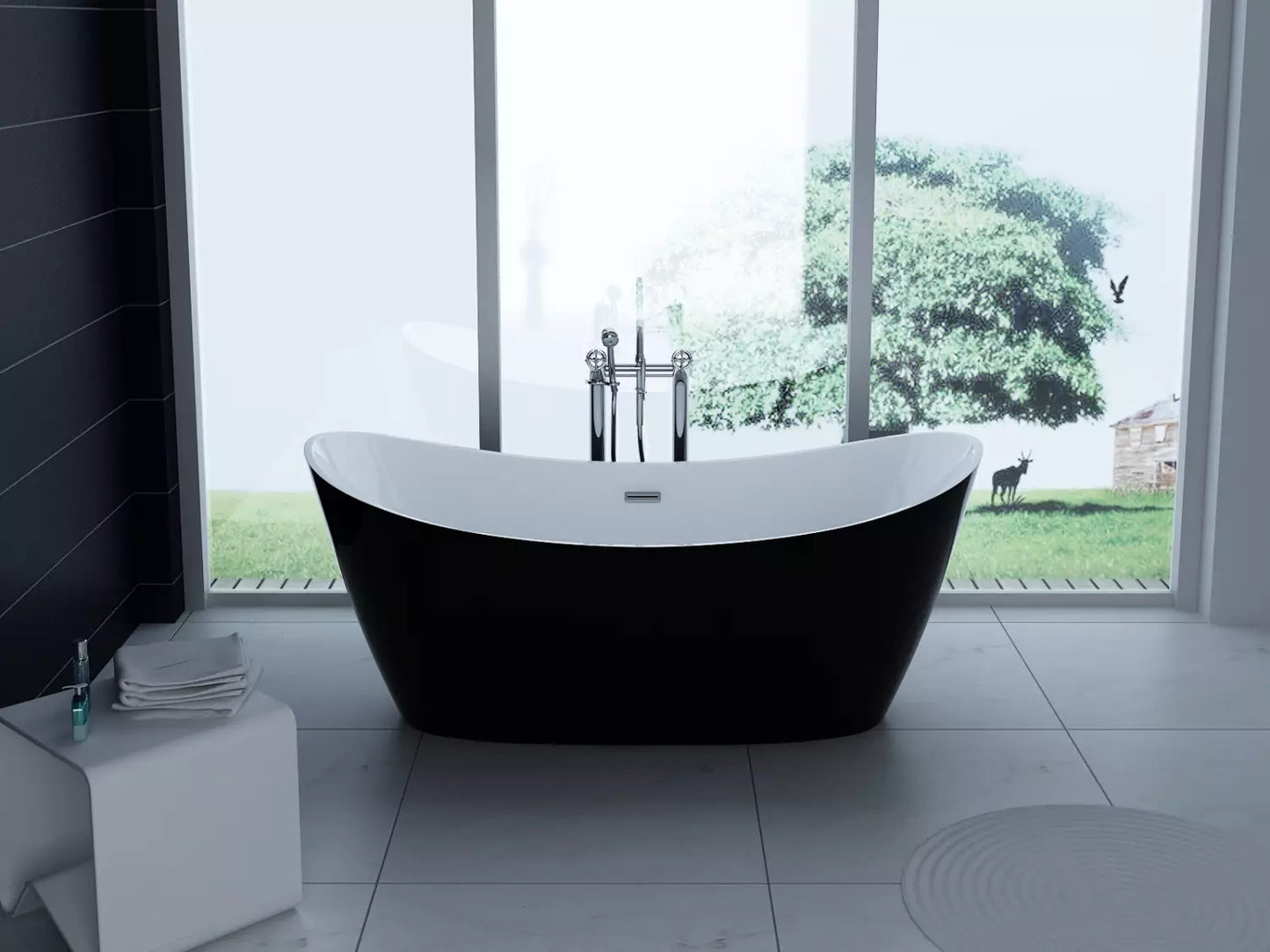Badewanne Bolsena 170x80 cm | Farbvarianten: White (weiß) oder Black (schwarz)
