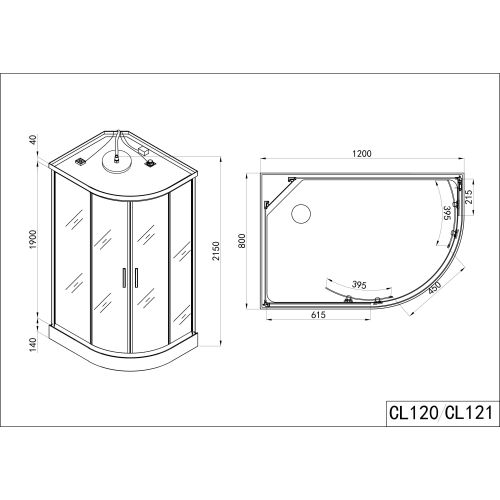 Sanotechnik Duschkabine Komplettduschkabine VARIO links 80x120x215cm Quickline