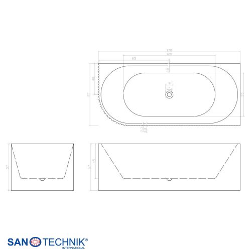 Sanotechnik Badewanne Wand-BW BALI RECHTS 170x80x56cm