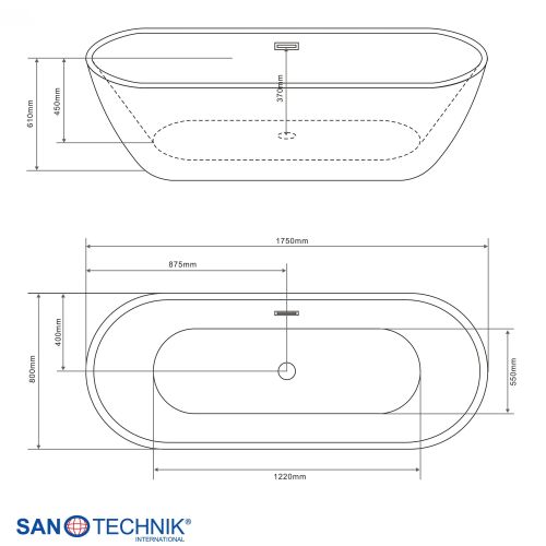 Sanotechnik Badewanne BW CUBA freisteh. 175x80x60 cm