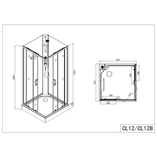 Sanotechnik Duschkabine Komplettduschkabine DENVER 90x90x210cm Quickline