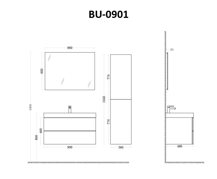 StoneArt Badmöbel Brugge BU-0901 weiß 90x56 cm (mit/ohne Spiegel)