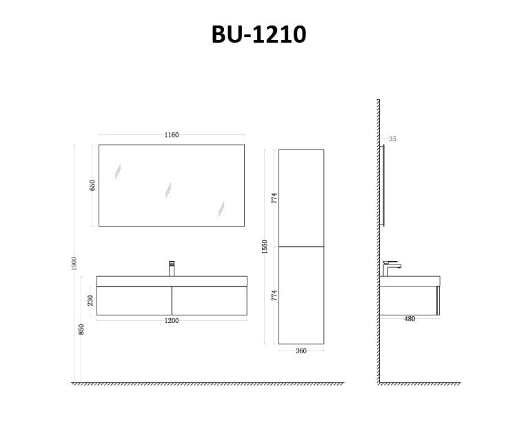 StoneArt Badmöbel Brugge BU-1210 dunkelgrau 120x48 cm (mit/ohne Spiegel)