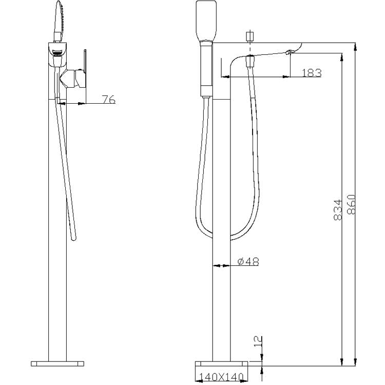 StoneArt Saarland 730060 chrome 86 cm (Standarmatur für Badewannen)