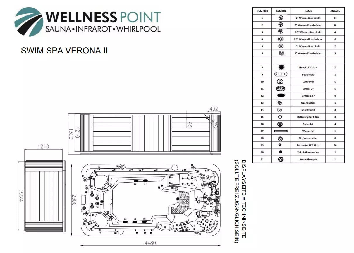 Swim Spa Whirlpool Verona II 445x230x131 cm