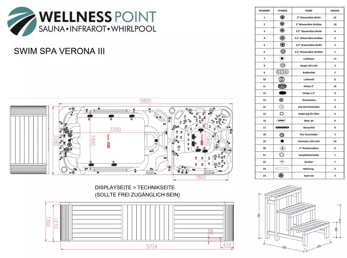 Swim Spa Whirlpool Verona III 580x230x135 cm