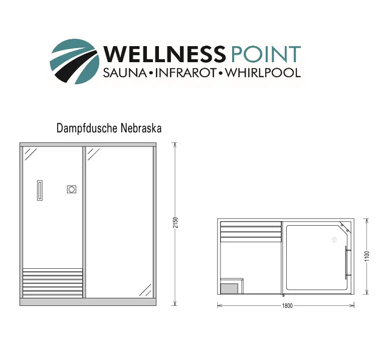 Dampfdusche Nebraska inkl. Saunafunktion Sauna Dusche 180x110cm