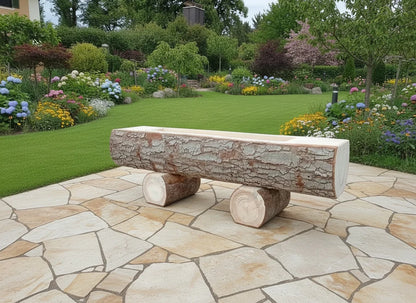 Holzbrunnen ,,Wendelstein'' Wassertrog aus Tannenholz mit Rinde