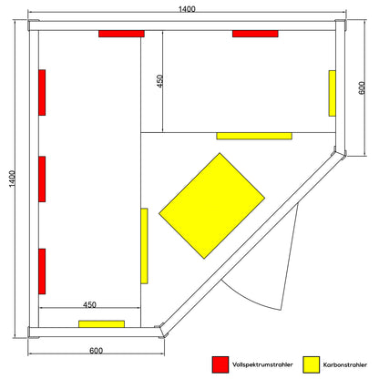 Dewello Infrarotkabine LAKEFIELD 140x140 Dual-Therm