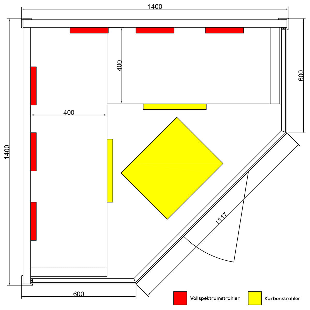 Dewello Infrarotkabine BRANDON 140x140 Dual-Therm