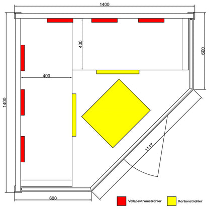 Dewello Infrarotkabine BRANDON 140x140 Dual-Therm