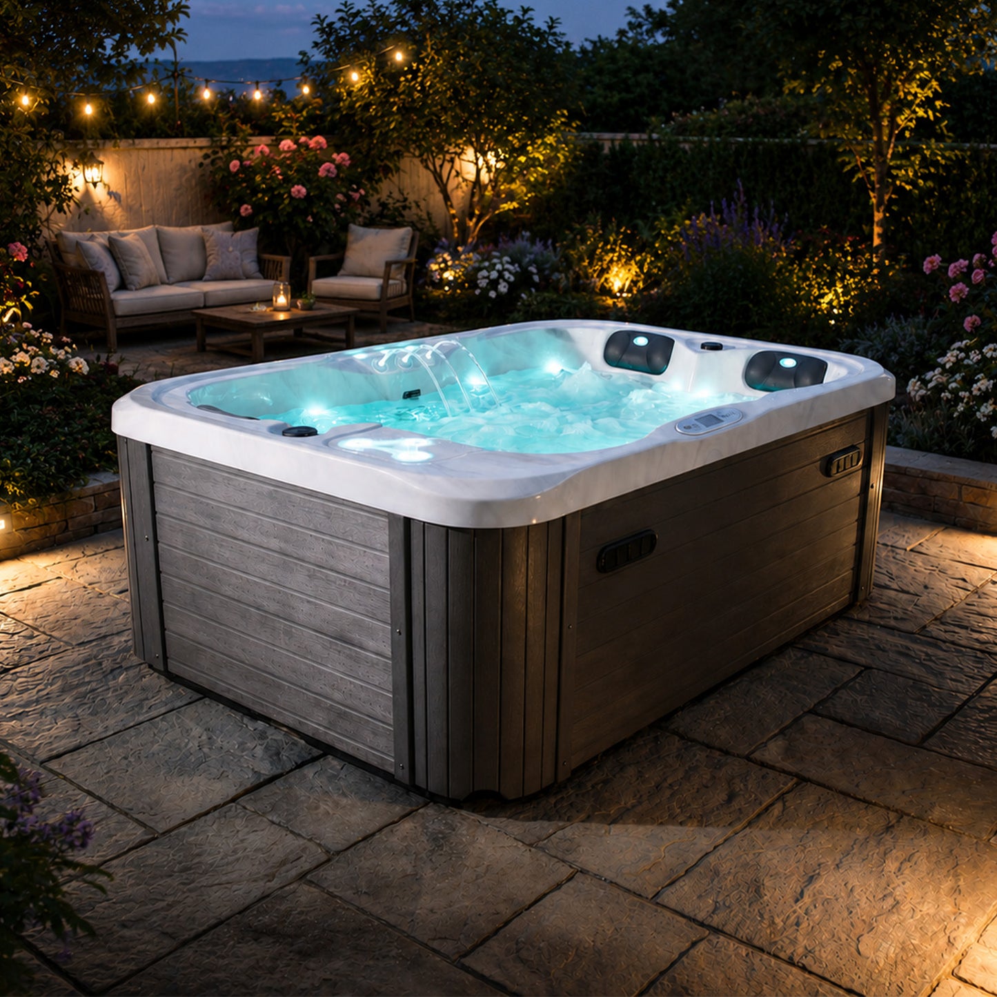 Outdoor Whirlpool Spa TINO PRO Weiß Silber Marmoriert 195cm x 127cm