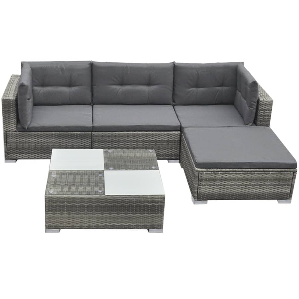 5-Tlg. Garten-Lounge-Set Mit Kissen Poly Rattan Grau