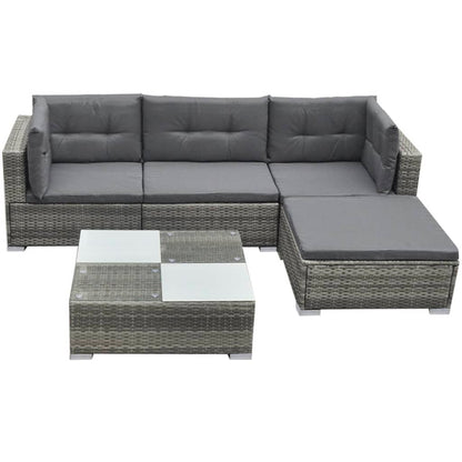 5-Tlg. Garten-Lounge-Set Mit Kissen Poly Rattan Grau