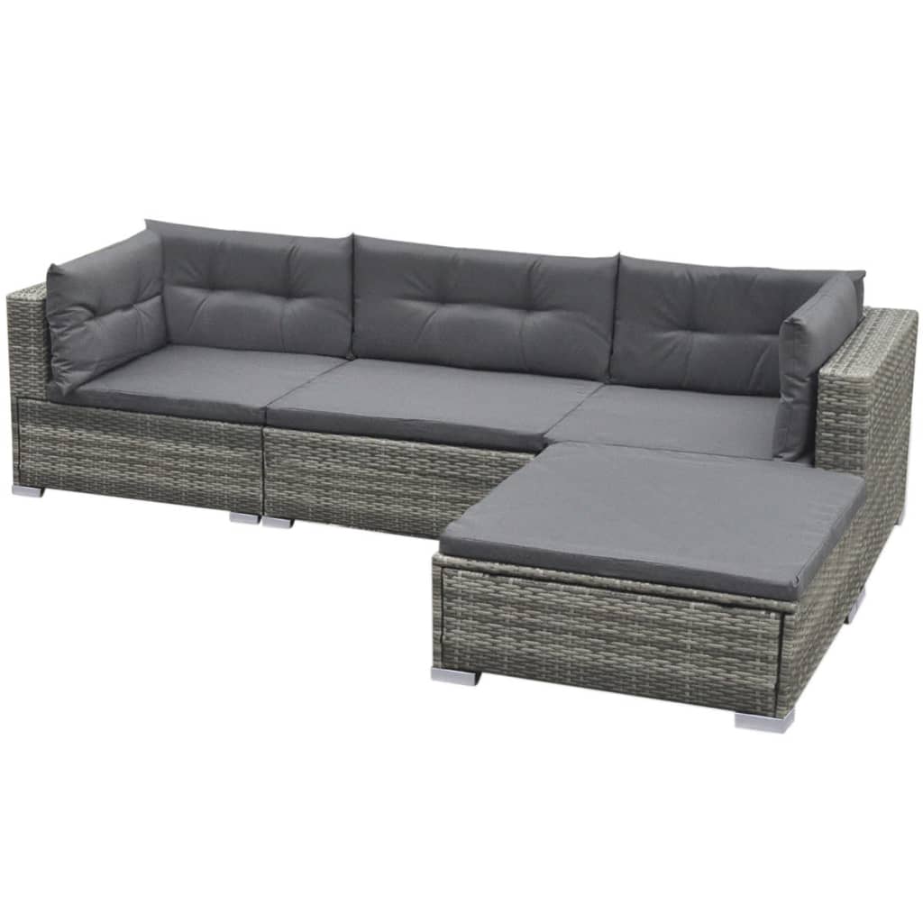 5-Tlg. Garten-Lounge-Set Mit Kissen Poly Rattan Grau