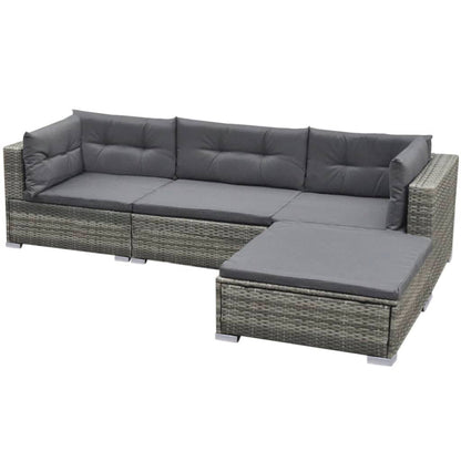 5-Tlg. Garten-Lounge-Set Mit Kissen Poly Rattan Grau