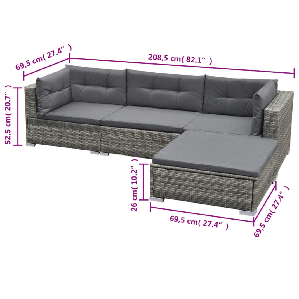 5-Tlg. Garten-Lounge-Set Mit Kissen Poly Rattan Grau