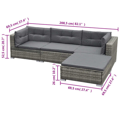 5-Tlg. Garten-Lounge-Set Mit Kissen Poly Rattan Grau