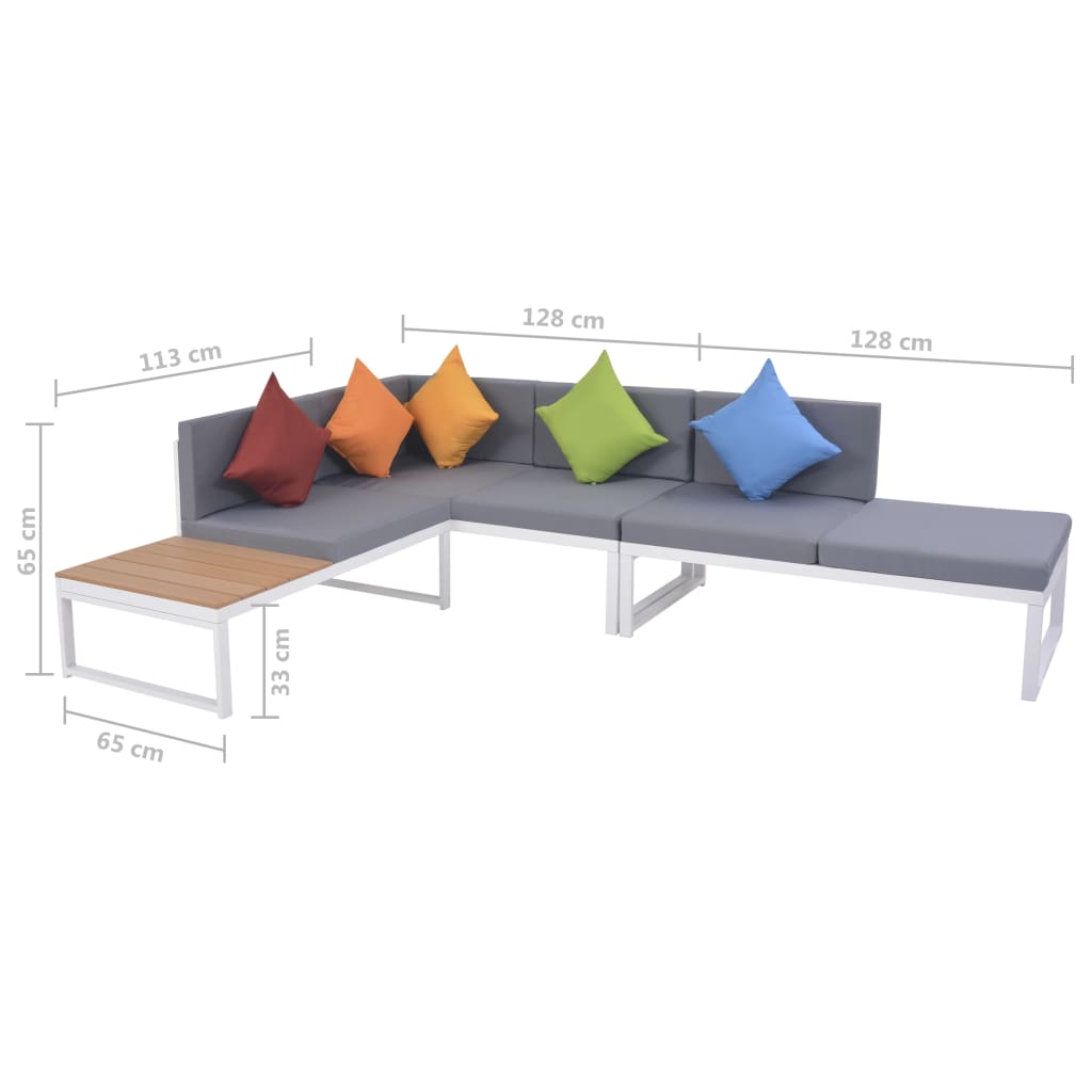 5-Tlg. Garten-Lounge-Set Mit Auflagen Aluminium Und Wpc