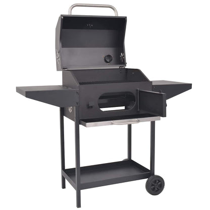 Holzkohlegrill Smoker Mit Ablage Schwarz Mangoholz (Naturbelassen)
