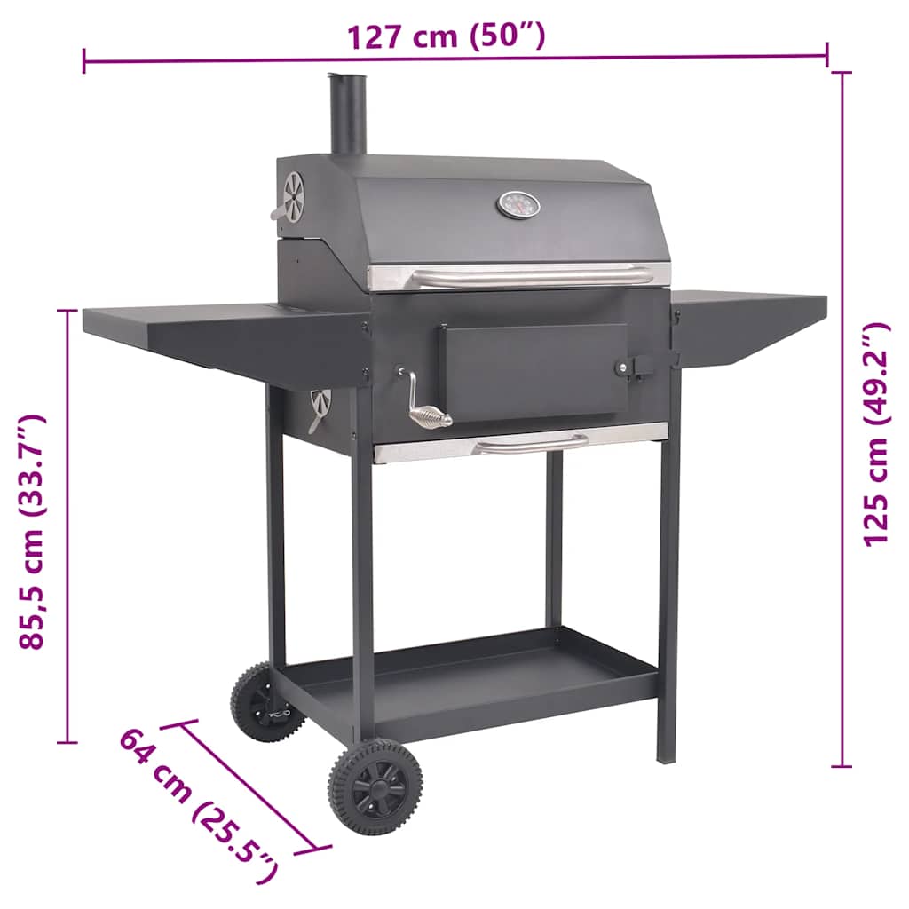 Holzkohlegrill Smoker Mit Ablage Schwarz Mangoholz (Naturbelassen)
