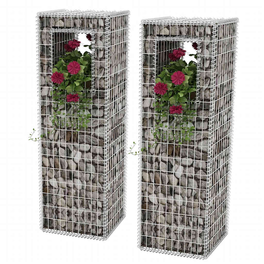 Gabionenkorb Pfosten/Pflanzkasten 2 Stk. Stahl 50×50×160 Cm
