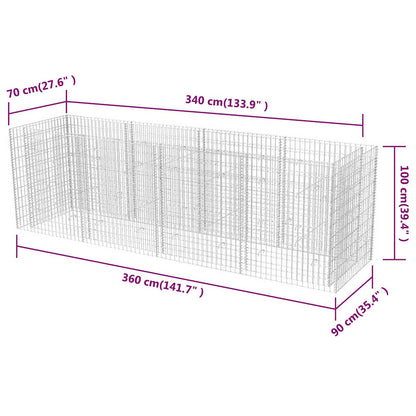 Gabionen-Hochbeet Stahl 360×90×100 Cm