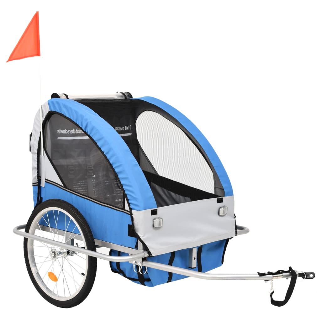 2-In-1 Fahrradanhänger Und Kinderwagen Blau Und Grau