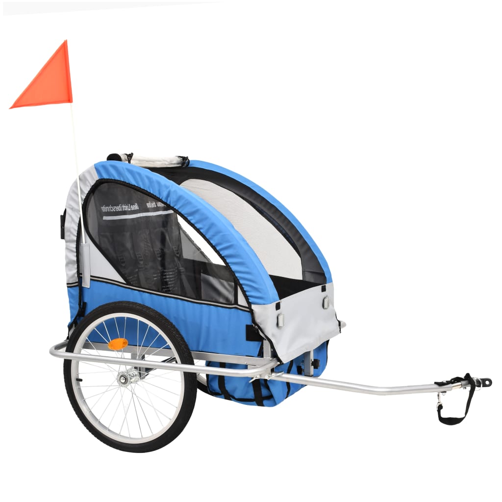 2-In-1 Fahrradanhänger Und Kinderwagen Blau Und Grau
