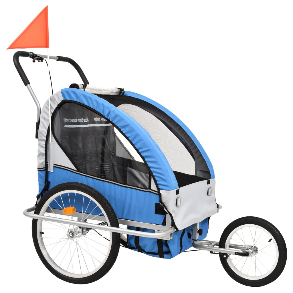 2-In-1 Fahrradanhänger Und Kinderwagen Blau Und Grau