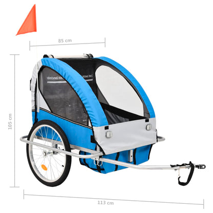 2-In-1 Fahrradanhänger Und Kinderwagen Blau Und Grau
