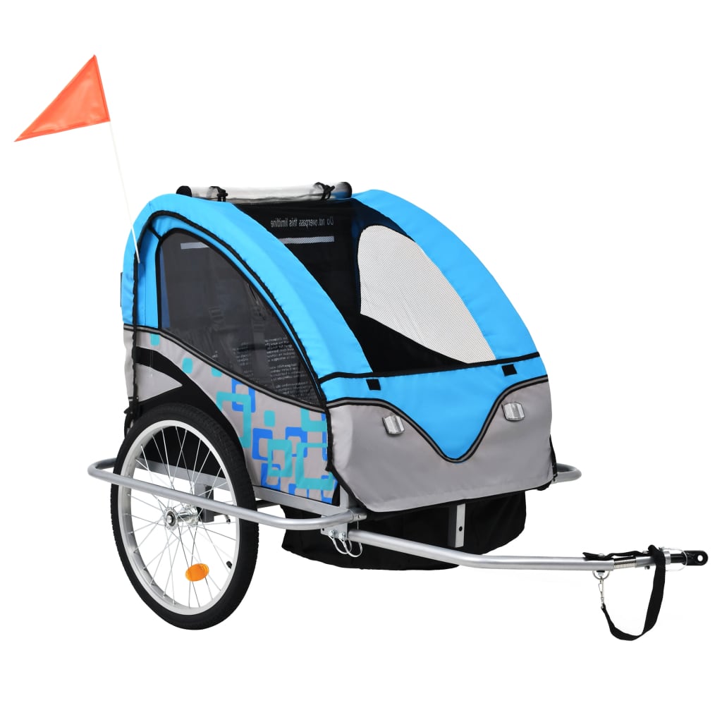 2-In-1 Fahrradanhänger Und Kinderwagen Blau Und Grau