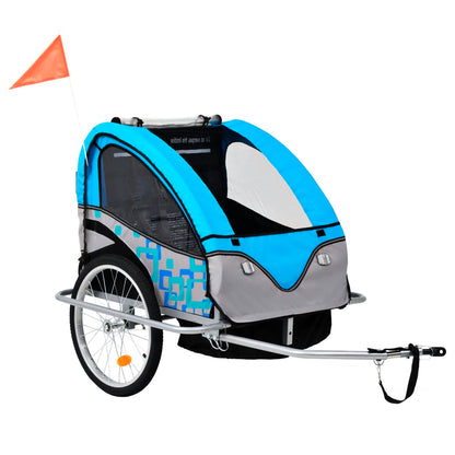 2-In-1 Fahrradanhänger Und Kinderwagen Blau Und Grau